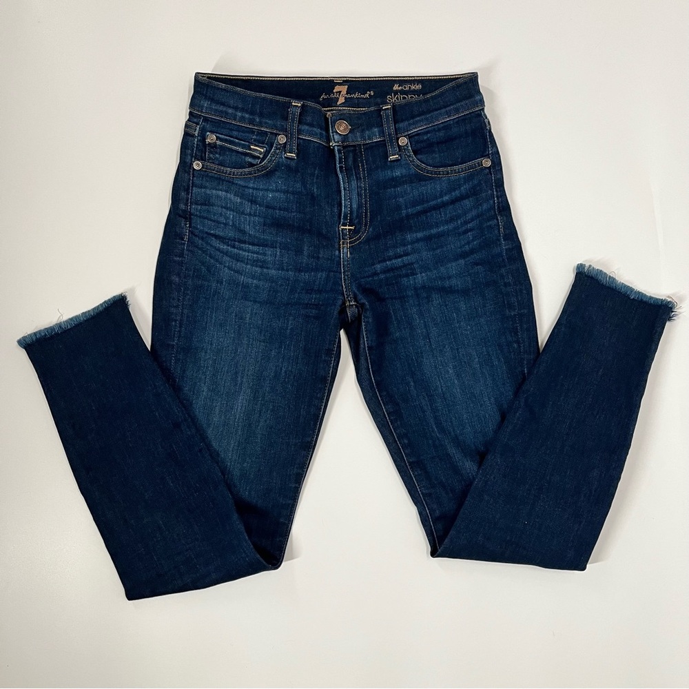 7 For All Mankind The Ankle Dark Blue Skinny Cut Off Cropped Denim Jeans Size 25